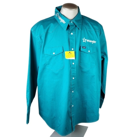 Wrangler Advanced Comfort Snap Front Shirt Embroidered Teal Green Size 3X - Picture 1 of 15